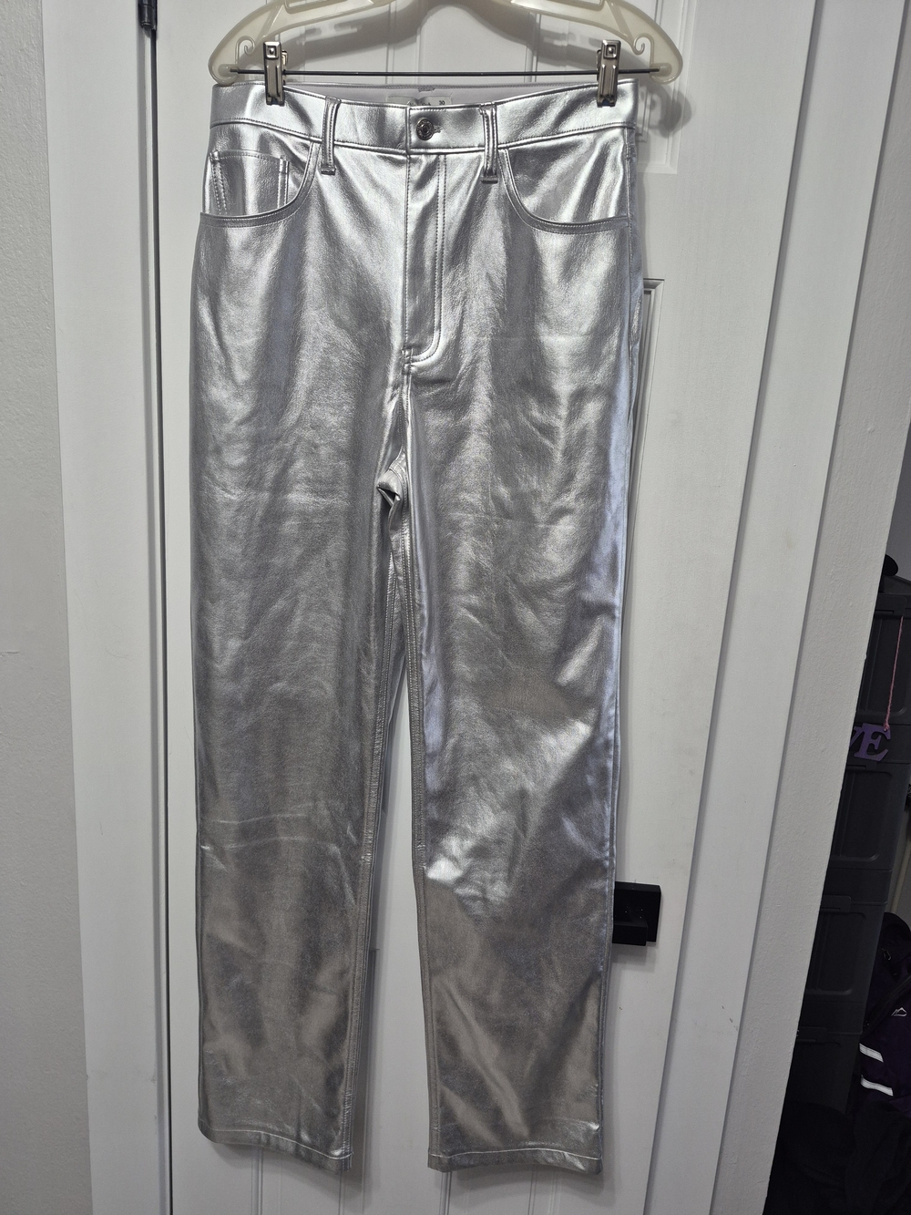 Abercrombie & Fitch Metallic Silver Straight-Leg Jeans (Long Inseam)
